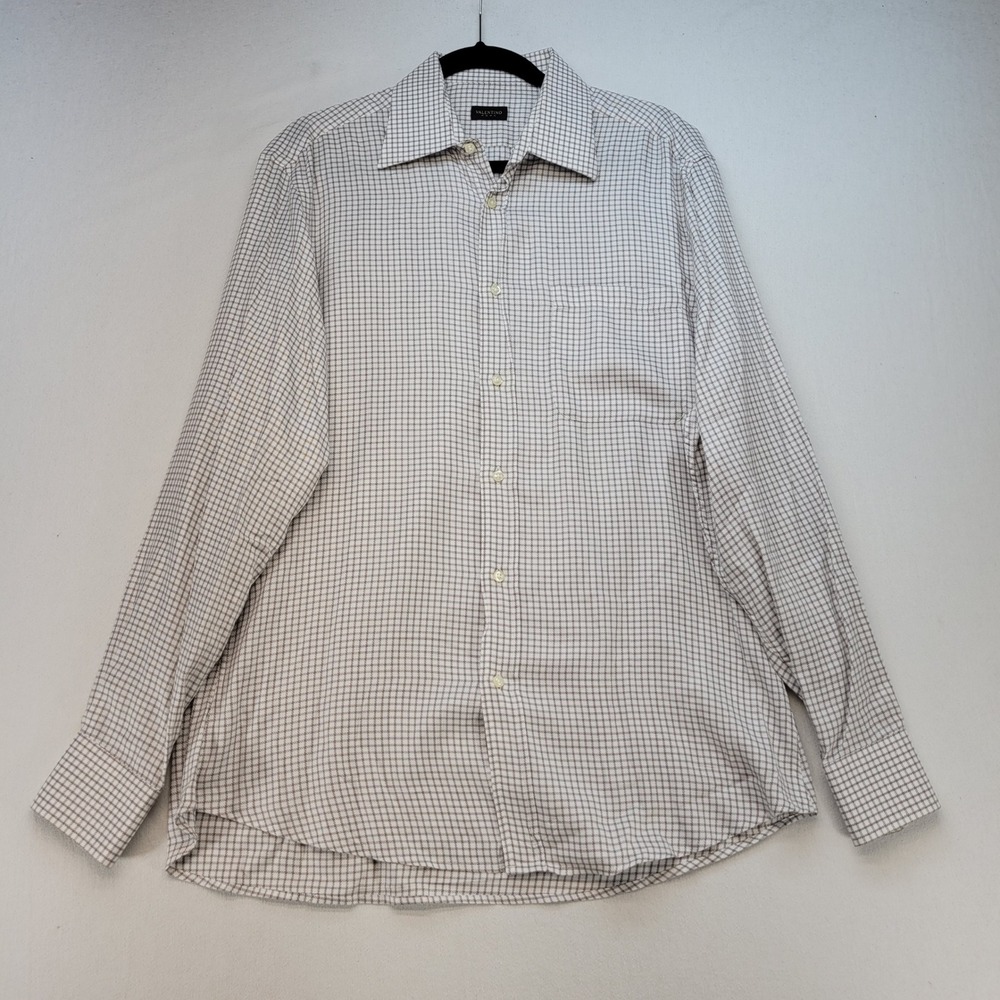 Valentino Roma Button Down Mens 16 32/33 Brown Graph Check Cotton Long Sleeve